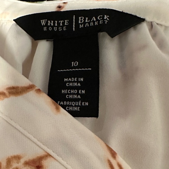 *WHITE HOUSE BLACK MARKET* White x Brown Pattern Long Sleeve Dress Size 10 - Picture 6 of 7